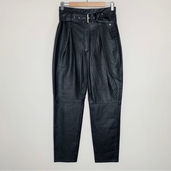 NEW Song of Style Revolve Suzie Leather Pants (Sz M) Belted Crop Black - Picture 3 of 15